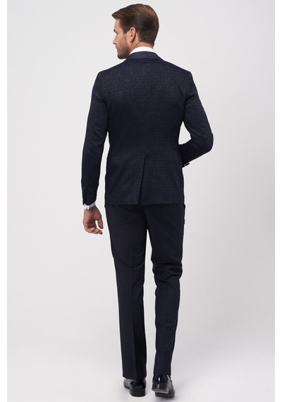 AC&Co / Altınyıldız Classics Erkek Lacı Slim Fit Desenli Smokin Damatlık Lacı Lacivert