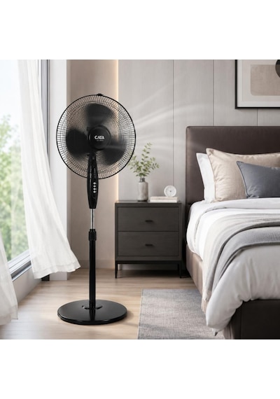 Pervane Akçay 16 Inch 3 Kanatlı Ayaklı Vantilatör Metal Izgaralı Siyah