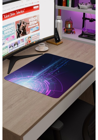 Fütüristik Kaymaz Dikişli Kauçuk Oyuncu Mousepad V1 - 48x40 Xl Gaming Mouse Pad Fare Altlığı