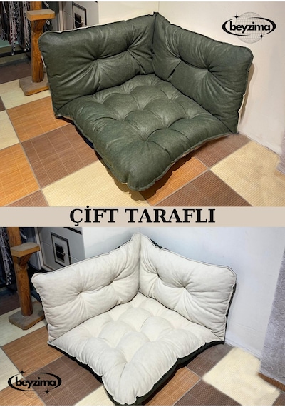 Yer Minderi Çift Taraflı Köşe Minder Renkli Minder Haki