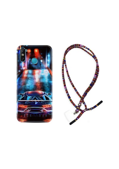 Infinix Smart 4 Kılıf Rasta Boyun Askılı Neon Cars 1724