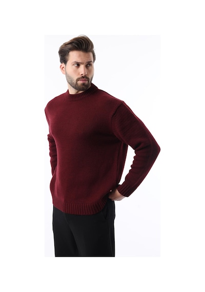Madmext Bordo Bisiklet Yaka Overfit Erkek Triko Kazak E7402 Bordo