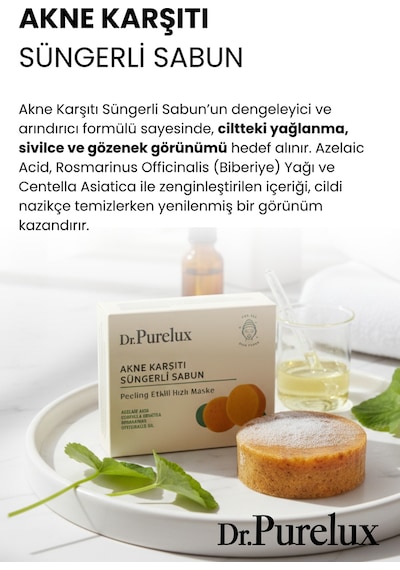 Siyah Nokta Karşıtı Peeling Etkili Süngerli Sabun Hızlı Maske Kabak Lifi - Lavanta