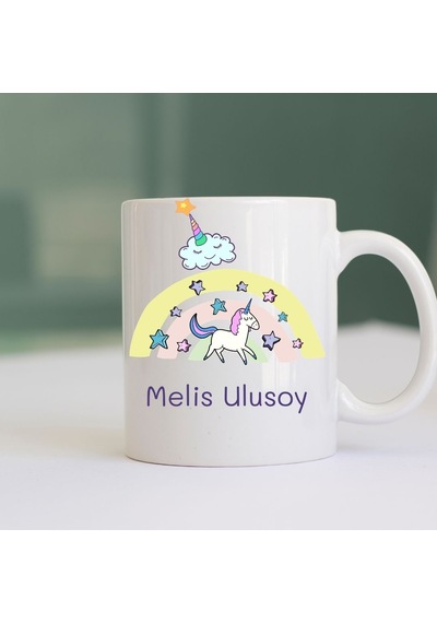 Kişiye Özel İsimli Unicorn Hediye Seti - Silikon Çocuk Çantası Ve Kupa Bardak Kombini