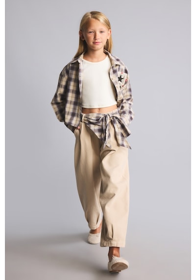 Defacto Ekose Kemerli Barrel Fit Gabardin Pantolon Kız Çocuk I5832a826wnbg106 Bej-bg106