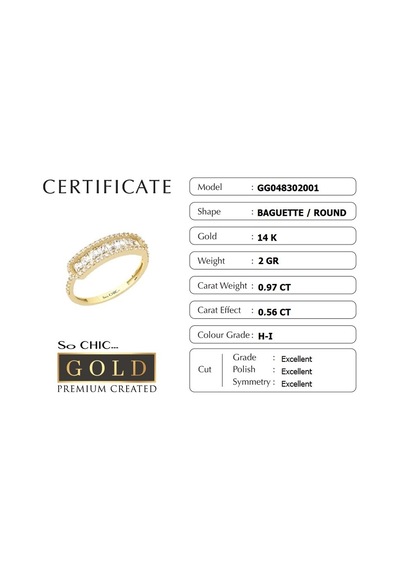14 Ayar Sarı Altın Sertifikalı Premium Created Taşlı Baget Yüzük