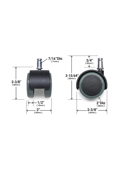 Lexroo Cb680 5,1 Cm Zemin Koruma Lastik Büro Sandalyesi Caster Wheels Standart Stem Size - Siyah/gri Siyah - Gri