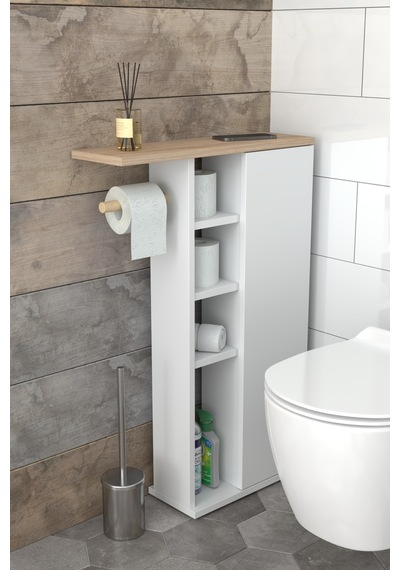 Dar Alanlar İçin Çok Amaçlı Klozet Yanı Banyo Dolabı - Raflı Kapaklı Tuvalet Kağıdı Askılı- Beyaz Ahşap - Beyaz Dar Alanlar İçin Çok Amaçlı Klozet Yanı Banyo Dolabı - Raflı Kapaklı Tuvalet Kağıdı Askılı- Beyaz Ahşap - Beyaz