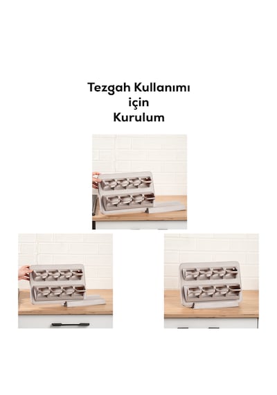 Porsima 5340 8li Etiketli Asmalı Kendinden Yapışkanlı Tezgah Üstü Standlı Döner Kapaklı Baharatlık Seti Cappuccino-krem-350ml