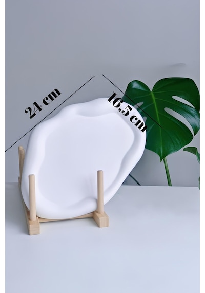 Bulut Desenli Beton Tabak Minimal Takı Ve Anahtar Tabağı Dekoratif Sunum Tepsisi 24 Cm Sade Beyaz