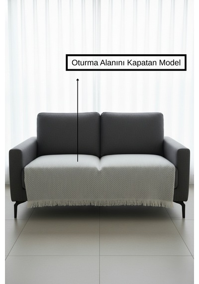 Naturalux Pamuklu Bohem Koltuk Oturma Yerini Kapatan Çekyat Berjer Örtüsü Şalı 100x210 Açık Gri