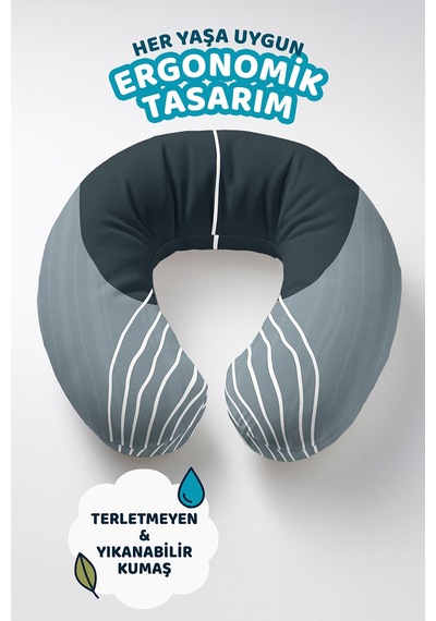 Modern Çizgili Ergonomik Boyun Yastığı - Minimalist Antrasit Gri Yumuşak Seyahat Yastığı Mat Taş Altın Sarısı