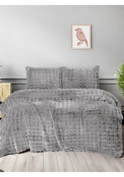 Merinos Diamond Kürk Bubble Desen Comforter Set, Çift Kişilik Yorgan Seti 220x240 Gri