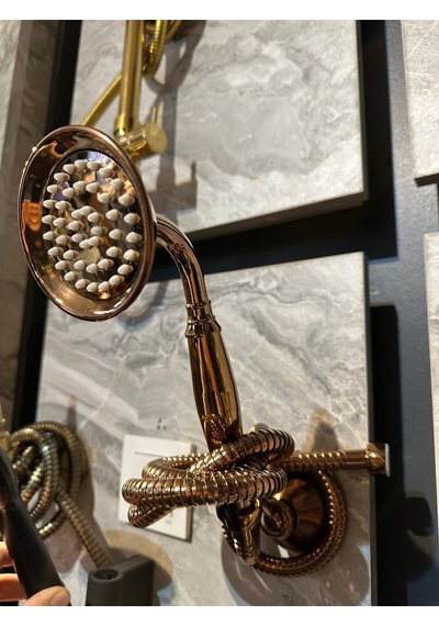 İsaoğlu Yapı Bakır Duş Sistemi Klasik Vintage Bronz Duş Seti Bronz Askı Aparatı Dahil Komple Set Bakır