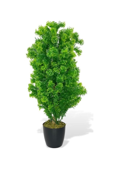 Yapay Çiçek Siyah Saksıda Yeşil Fesleğen Bonsai Ağacı 55cm