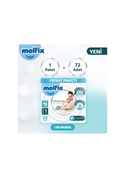 Molfix Premium Bebek Bezi Fırsat Paketi 1 Beden 2-5 Kg 72 Adet Standart