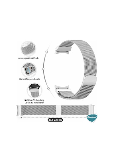 Microsonic Samsung Uyumlu Galaxy Watch 4 44mm Kordon Milano Loop Gümüş