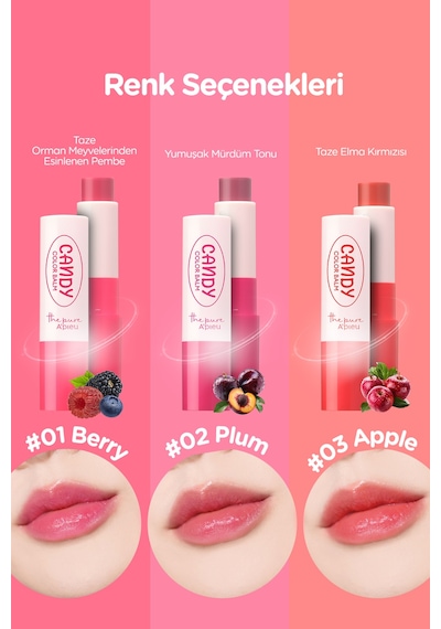 Dudakları Nemlendiren Parlak Bitişli Renkli Dudak Balmı A'pıeu The Pure Candy Color Balm No.01 Berry