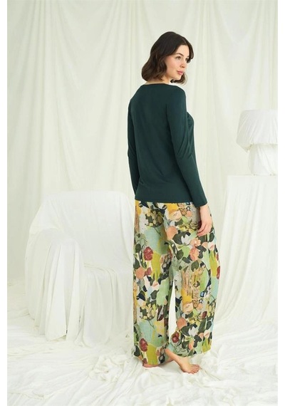Will Like Çiçek Ve Yaprak Desenli Pijama Takımı Yeşil