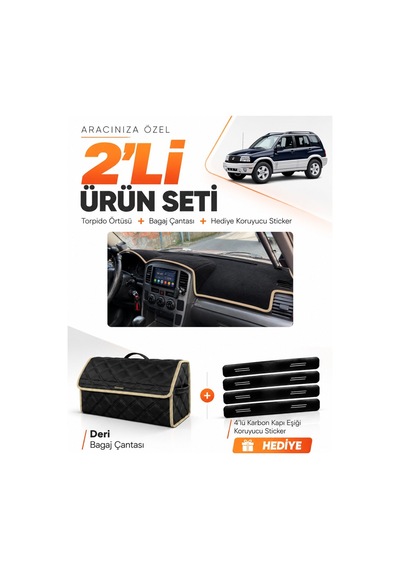 E-biz Suzukı Grand Vitara 2003-2006 Uyumlu Torpido Örtüsü + Deri Bagaj Çantası - Siyah-bej - Sz004