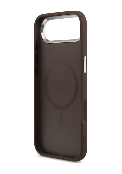 Apple Uyumlu iPhone 17 Air Kılıf Guess Lisanslı M-safeli Klasik Yazı Logolu Pu Deri Kapak Kahverengi Kahverengi