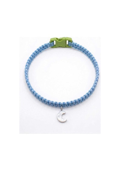 Mavi El Örgüsü Makrome Kedi Tasması 27 Cm - Ay Figürlü Charm Şık Kedi Boyun Tasması