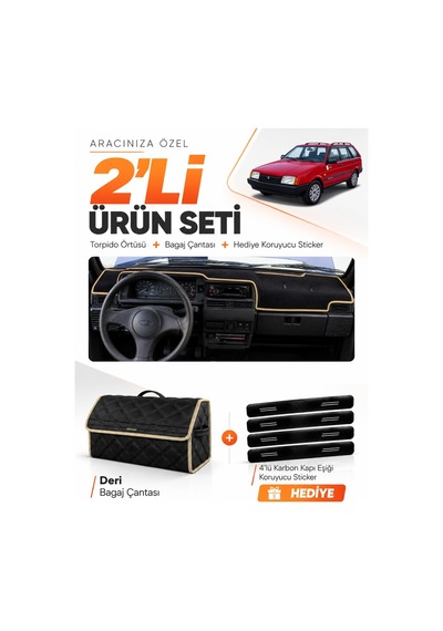 E-biz Lada Samara Enjeksiyonlu 1990-2004 Uyumlu Torpido Örtüsü + Deri Çanta - Siyah-bej - Ld002