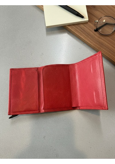 Deerderi Akılllı Mekanizmalı Mıknatıslı Hakiki Deri El İşçilikli Cüzdan Kırmızı