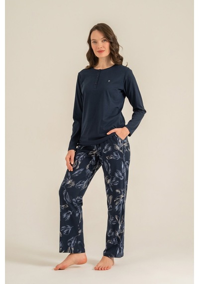 Pierre Cardin Kadın Leaves Lacivert Uzun Kol Pijama Takım Pc9258-s-v1 Pc9258-s-v1