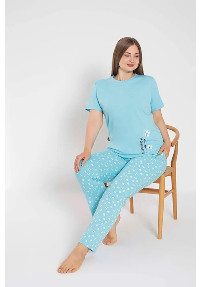 Senfoni Kadın Büyük Beden Bisiklet Yaka Kısa Kol Pamuklu Pijama Takımı 6083 -1 Adet Turkuaz Senfoni Kadın Büyük Beden Bisiklet Yaka Kısa Kol Pamuklu Pijama Takımı 6083 -1 Adet Turkuaz