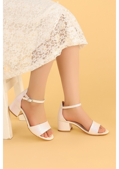 Kiko Kids 769 Kum Simli Günlük Kız Çocuk 4 CM Topuklu Sandalet Ayakkabı Sedef 001