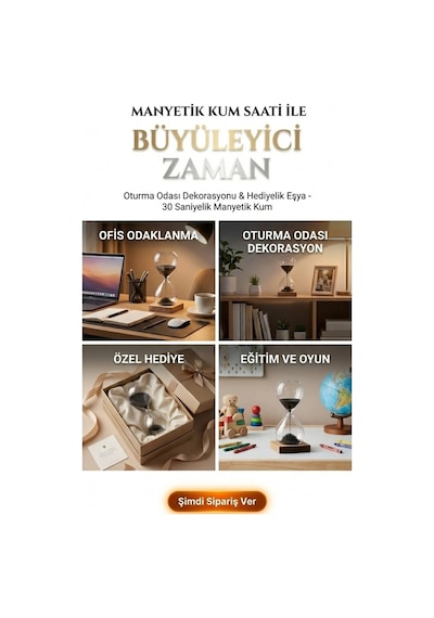 Manyetik Kum Saati Mıknatıslı Ahşap Standlı Dekoratif Masaüstü Hediyelik Süs Eşyası 14 Cm Belirtilmemis