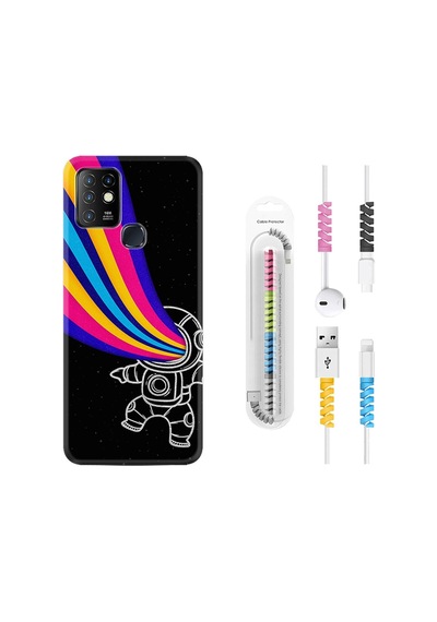 Infinix Hot 8 Kılıf Kablo Koruyuculu Colorful Astronot 1727
