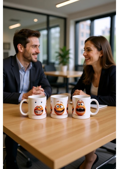 Seramik Kupa Komik Diş Gülüşü Karakterli Baskılı 300 Ml Hediyelik Beyaz