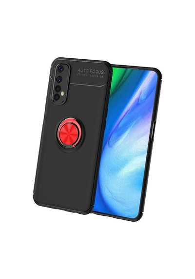Realme 7 Kılıf Range Yüzüklü Silikon - Siyah-kırmızı Evimdeyokyok