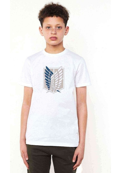 Tshirthane Attack On Titan Amblem Logo Baskılı Unisex Çocuk Beyaz T-Shirt