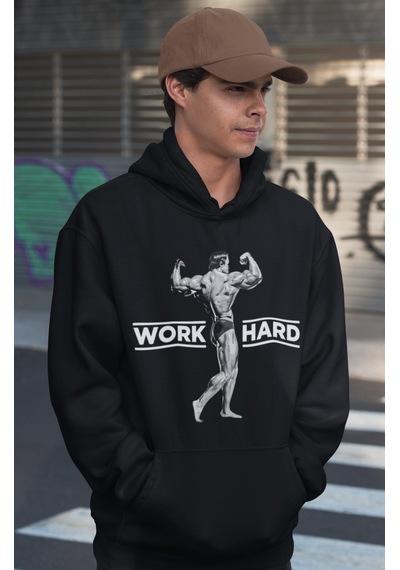 Sevbano Tasarım Arnold Bodybuilding Fitness Sporcu Baskılı Unisex Oversiz Siyah