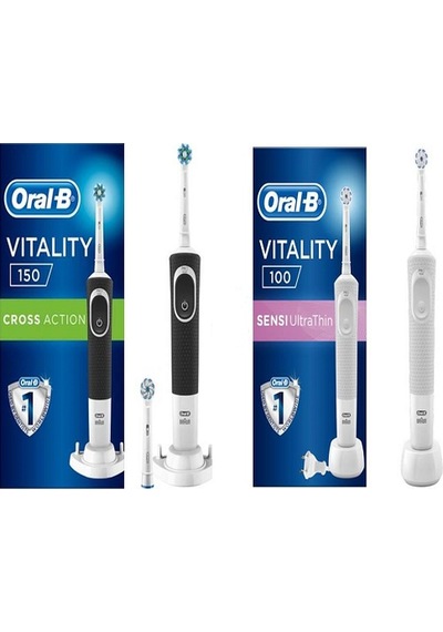 Oral-B D150 Cross Action Şarj Edilebilir Diş Fırçası + Sensi Ultra Thin Beyaz Şarj Edilebilir Diş Fırçası + Yedek Başlık