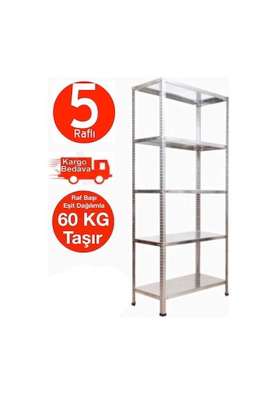 5 Katlı Galvaniz Çelik Raf Arşiv Depo Rafı 31x60x150 Cm 0.70 Mm, Ofis, Mağaza, Depo Rafı Gri