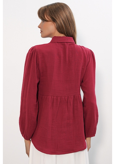 Bigdart Kadın Dokulu Oversize Keten Gömlek 20381 - Bordo