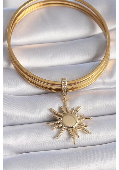 Pirinç Gold Renk Zirkon Taş Detaylı Güneş Model Ajda Charm - Tj-bc1008 Çok Renkli