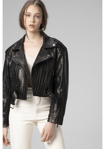 Dericlub H.quınn Crop Biker Kadın Deri Mont