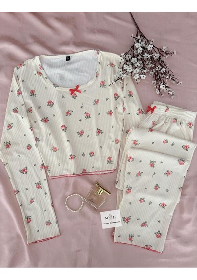 Mh Moony Homewears Warranty Dokulu Pijama Takımı Krem