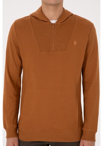 U.S. Polo Assn. Erkek Regular Fit Yarım Fermuarlı Kapüşonlu Camel Sweatshirt 50316391-VR233