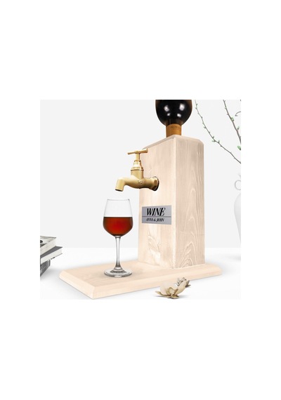 Custom Wooden Natural Wine Stand With Tap - Wood