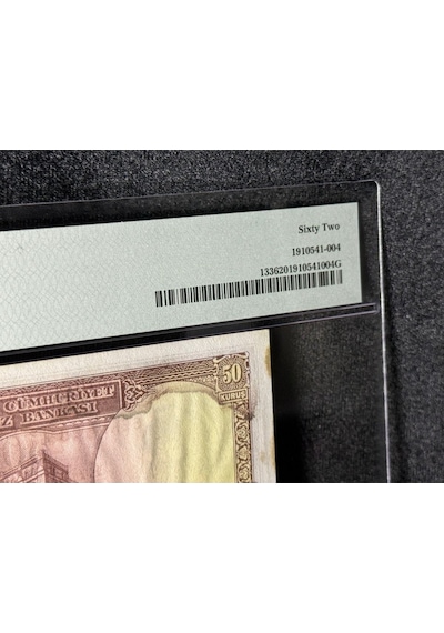 Pmg 62 Unc Çil İnönü Batan Gemi 50 Kuruş P 133 1930 S/n A25 267263 2. Ems