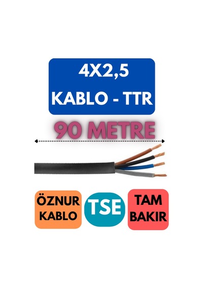 Öznur 4x2,5 Ttr Kablo Metre Seçenekli Siyah - 90 Metre