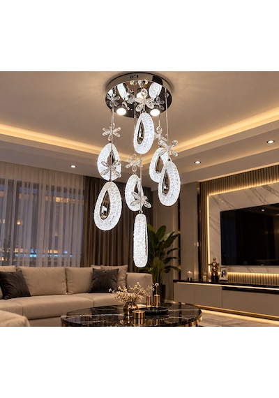 Bohem Aydınlatma Modern 7li Sarkıt Krom 3 Renk Ledli Beyaz/sarı/günışıgı Krom - Gümüş