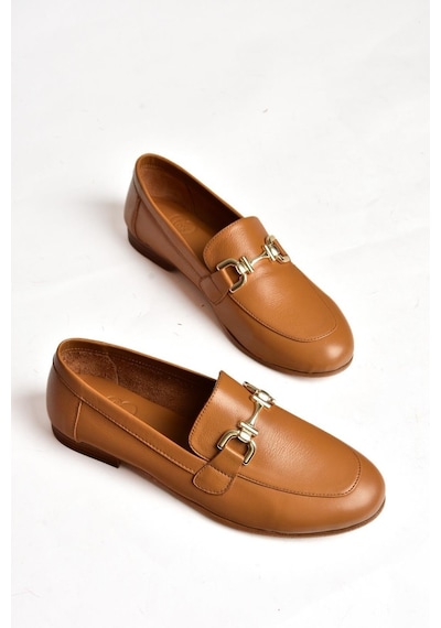 Fox Shoes S944037903 Taba Hakiki Deri Kadın Babet Taba