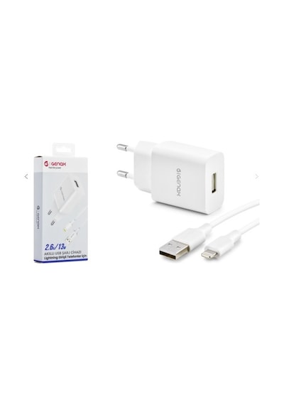 Genax Gnx004 Lightning Usb Şarj Adaptörü Set 2.6a 13w Beyaz